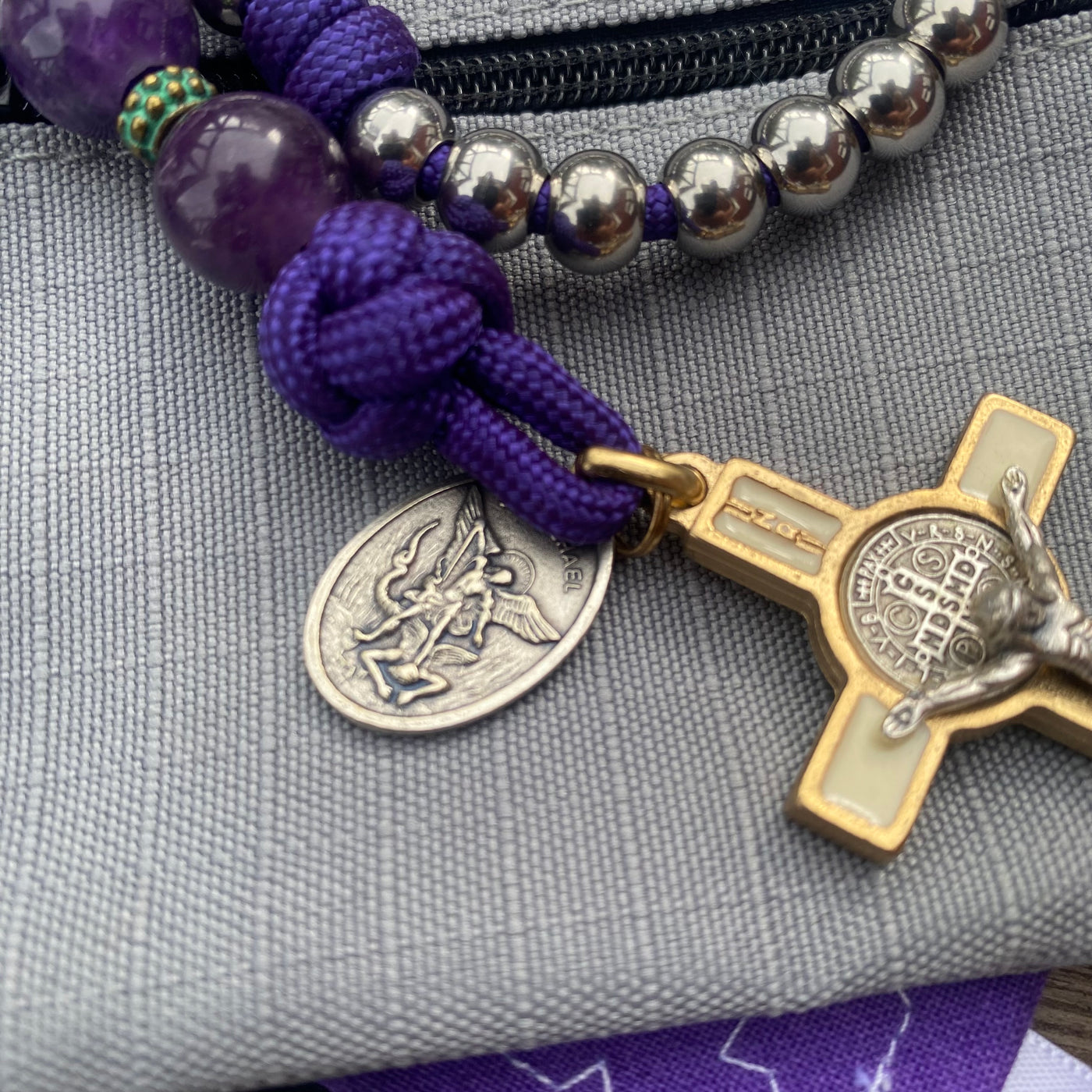 Rosary with steel beads, Jerusalem Cross centerpiece and crucifix from the Vatican