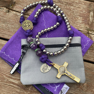 Rosary with steel beads, Jerusalem Cross centerpiece and crucifix from the Vatican