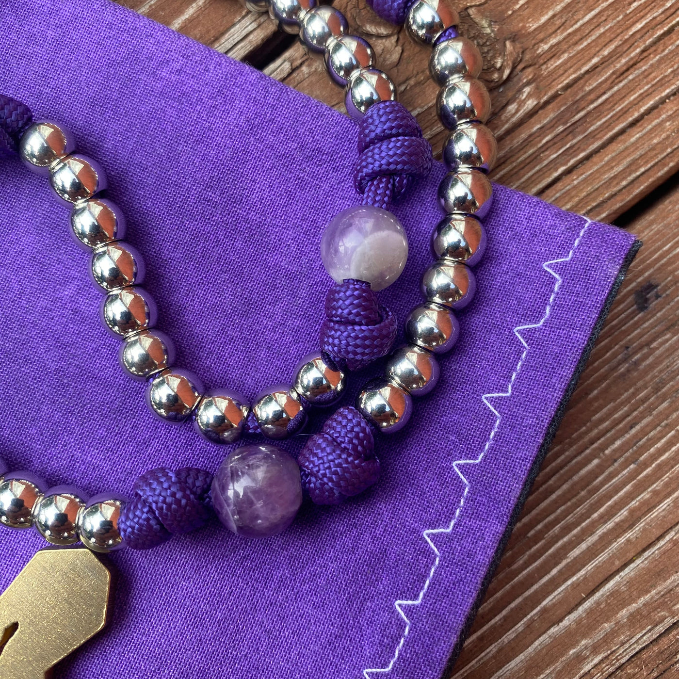 Rosary with natural stone and steel beads, Jerusalem Cross centerpiece and original brass crucifix