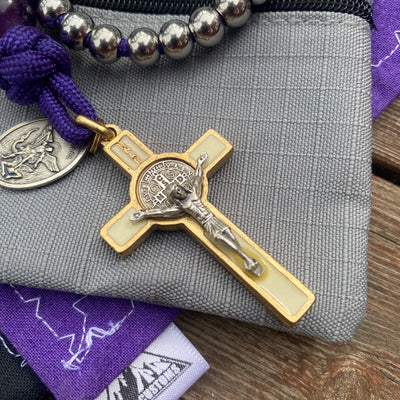 Rosary with steel beads, Jerusalem Cross centerpiece and crucifix from the Vatican