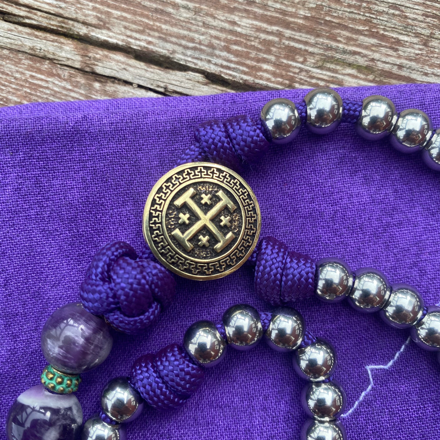 Rosary with steel beads, Jerusalem Cross centerpiece and crucifix from the Vatican