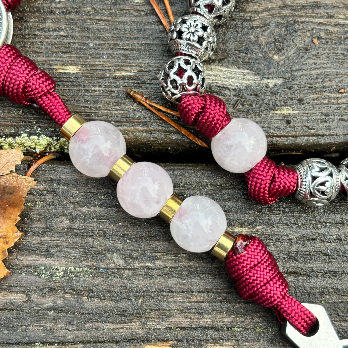 Rosary with natural stone and metal filigree beads, Saint Benedict centerpiece and original 4mm thick stainless steel crucifix