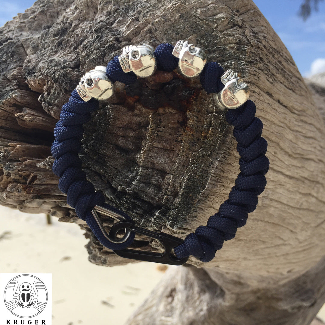 The Army of Skulls Paracord Bracelet Double Row of Skulls Blue