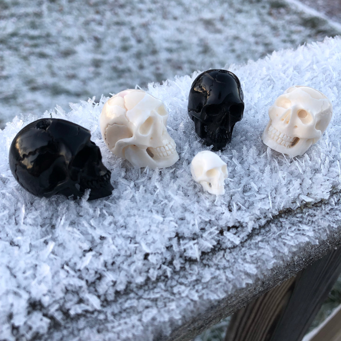 Hand Carved Vintage Bone Beads Assorted size skulls 15 pieces