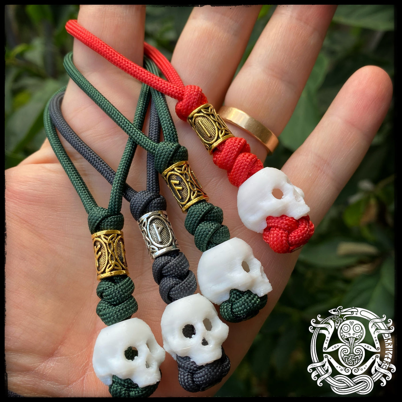Skull keychain lanyard with rune bead